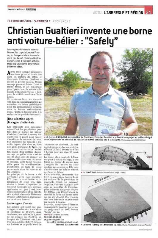 Article presse Borne SAFELY, borne de défense anti véhicule bélier